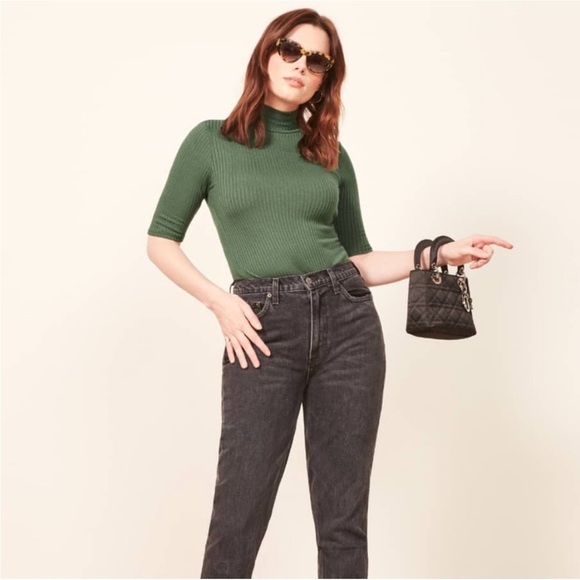 Reformation Ribbed Knit Leia Mock Turtleneck Top in Sage Gren New Size Small - Picture 11 of 11